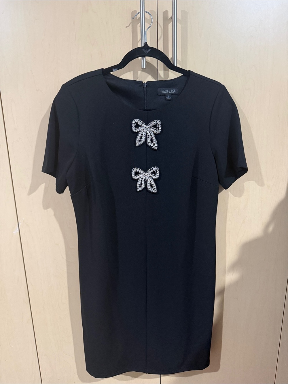Charming Rachel Zoe Black Short Sleeve Dress with Crystal Bow Appliqués
